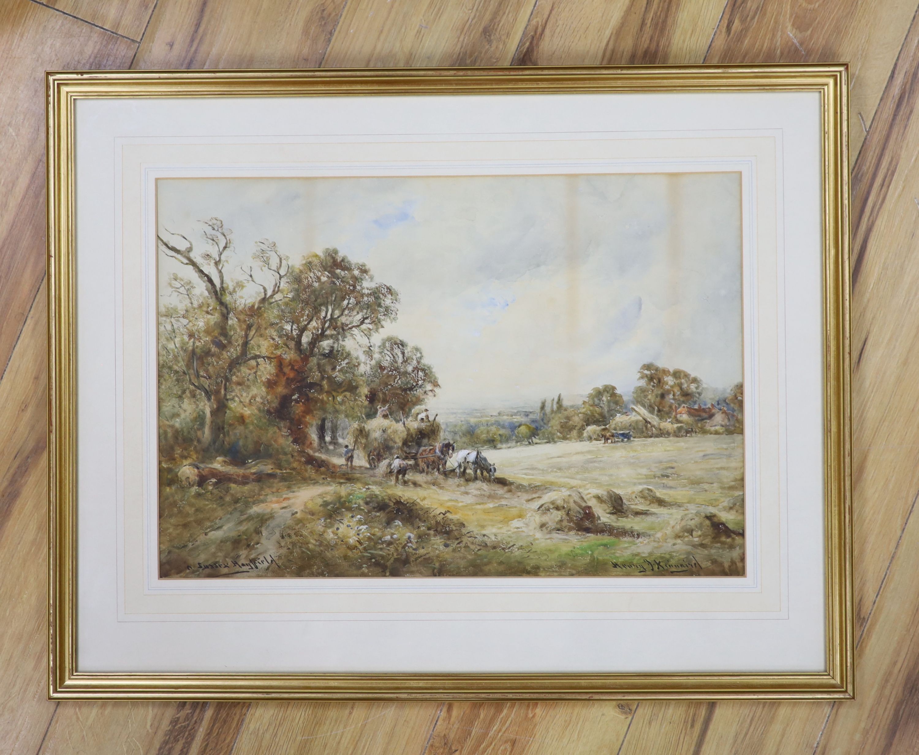 Henry J. Kinnaird (Exh.1880-1908), watercolor, 'A Sussex Hayfield', signed, 35 x 52cm